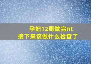 孕妇12周做完nt 接下来该做什么检查了